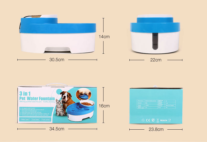 3L Auto Waterfall Drinking Fountain Cat dog Pet Drinker Water Bowl with Filter (Blue)