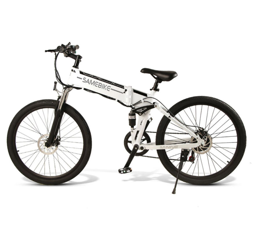 SAMEBIKE 26 Inch Aluminum Folding Electric Bike 350W Motor 10.4Ah Battery Max 30 KPH White