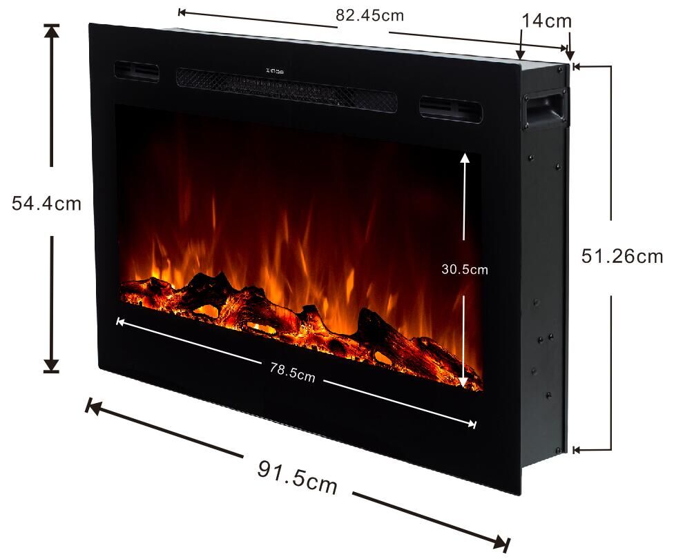 36" Black Built-in Recessed / Wall mounted Heater Electric Fireplace