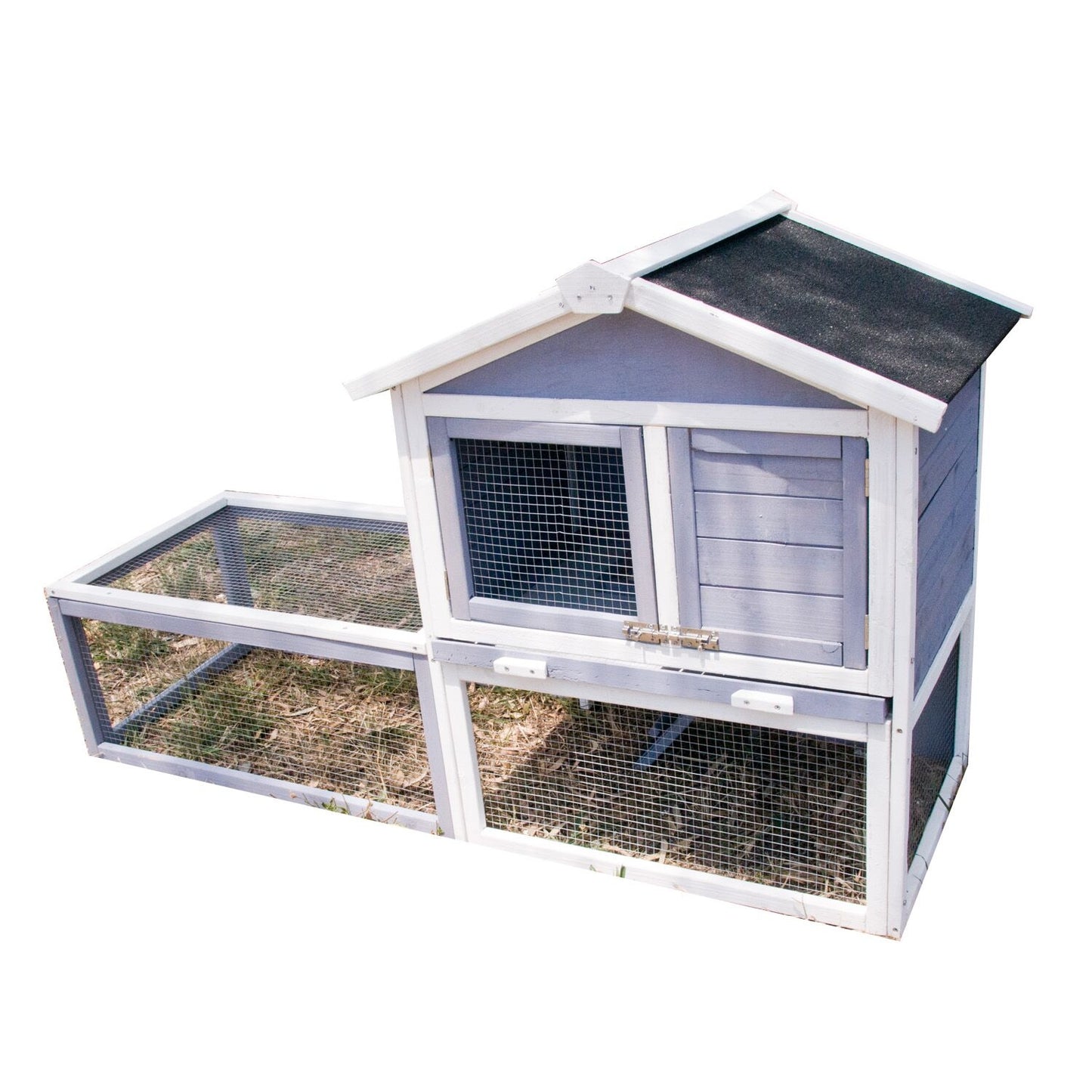 Rabbit Chicken Coop Guinea Pig Ferret Hen Hutch Cage House with Run 155x91x60cm