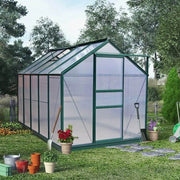 Polycarbonate & Aluminium Walk-in Greenhouse L382xW195x125/195cm Green 6mm double-walled Panel