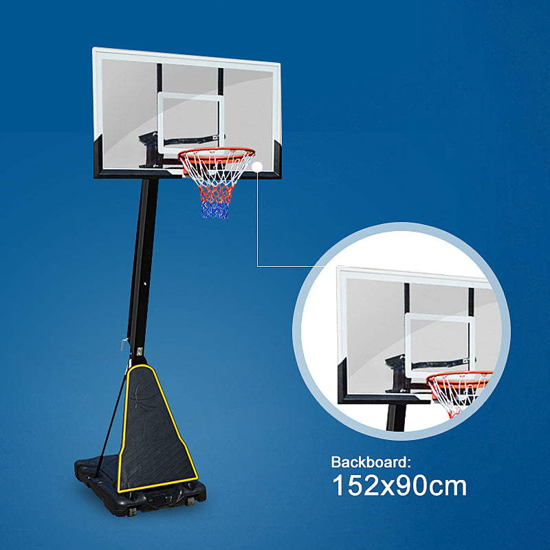 60 inch Portable XL Basketball Ring System Adjustable (2.3-3.05m) Backboard 152x90cm