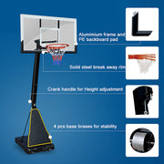 60 inch Portable XL Basketball Ring System Adjustable (2.3-3.05m) Backboard 152x90cm