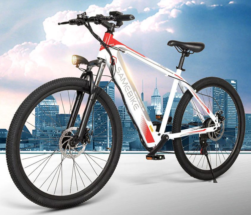 SAMEBIKE 26 inch CARBON Electric e-Bike Mountain Bike Bicycle eBike Motorised 350W Motor 8Ah Battery Max 30 KPH White