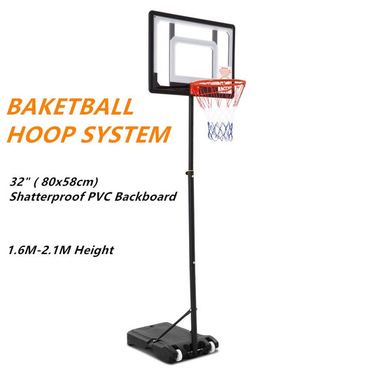 32" Adjustable 1.6m-2.1m Portable Kids Basketball Hoop System Stand