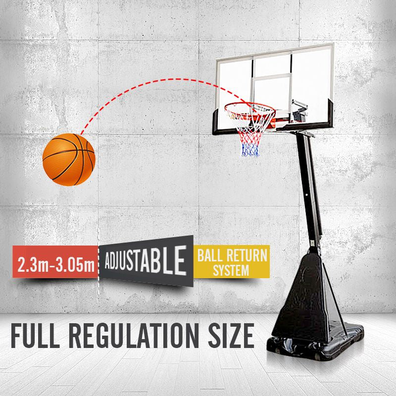 54 inch Portable Basketball Ring System Slam Dunk Height Adjustable (2.3m-3.05m) with Stand Ring Net