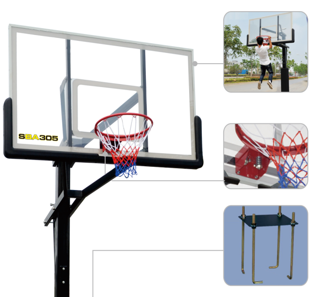 72 inch Professional In-ground Basketball System with Hoop Tempered Glass Backboard