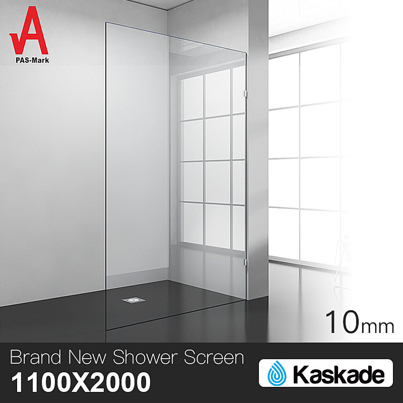 1100 x 2000mm Frameless 10mm Safety Glass Shower Screen