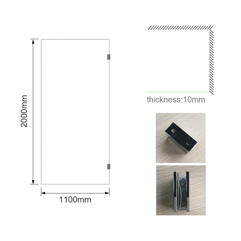 1100 x 2000mm Frameless 10mm Safety Glass Shower Screen