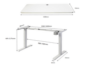 Electric Height-Adjustable Standing Desk  Single Motor 150x70cm White Frame  Maple Top