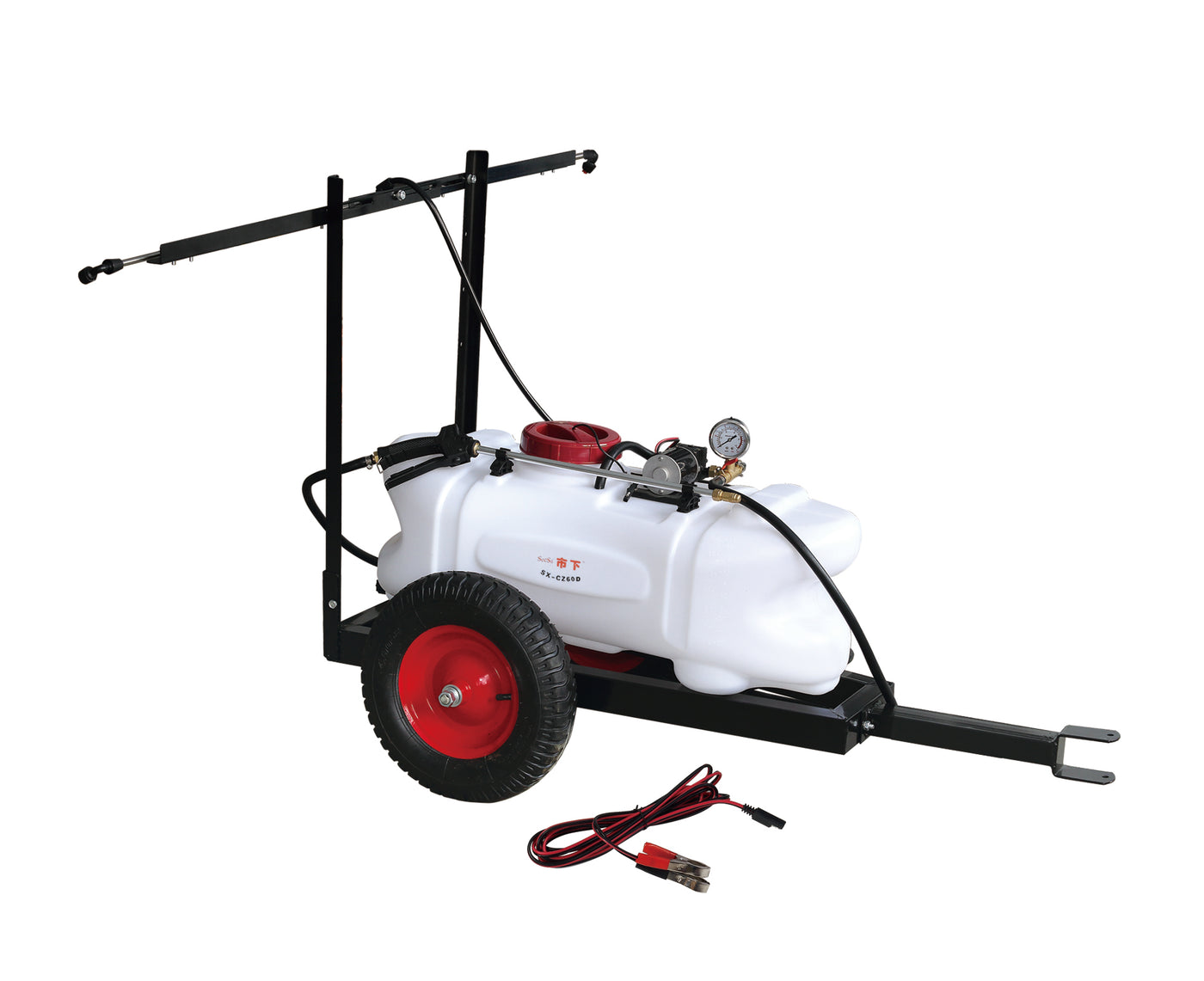 60L 12V ATV Tow Behind Sprayer 250cm Boom Weed Trailer Spray
