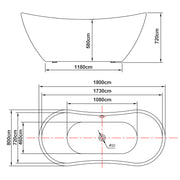 Bathroom Acrylic Free Standing Bath Tub Thin Edge 1800 x 800 x 720 Freestanding (Tender & Curve)
