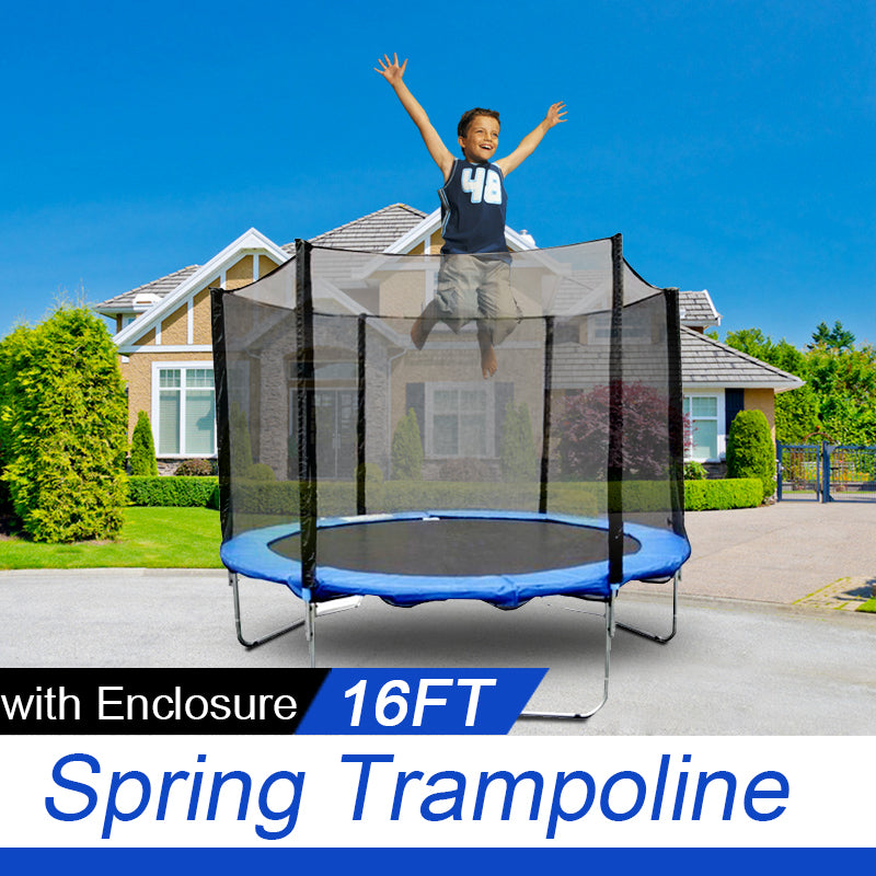 16ft Outdoor Trampoline Enclosure Set with Safety Net and Ladder