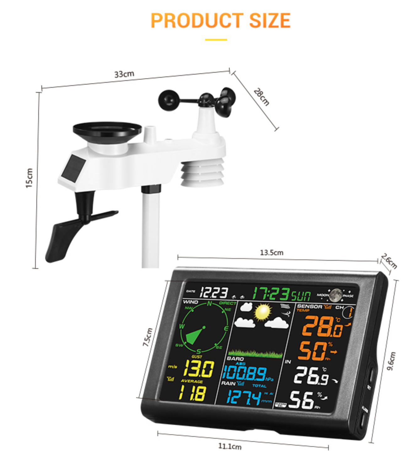 Solar WiFi Wireless Weather Station with Display