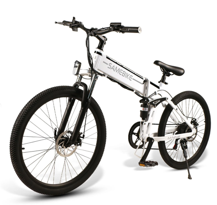 SAMEBIKE 26 Inch Aluminum Folding Electric Bike 350W Motor 10.4Ah Battery Max 30 KPH White