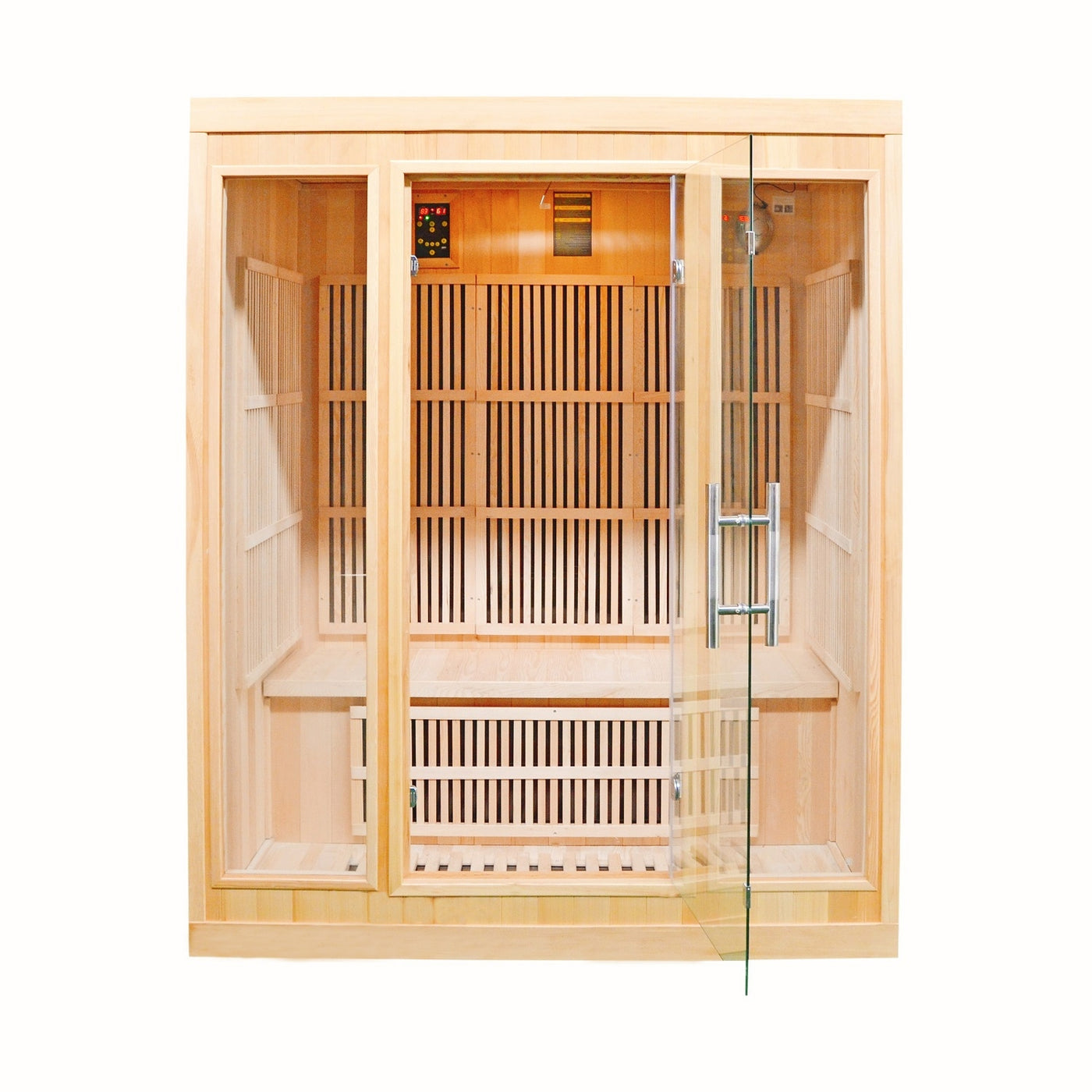 Greenland 3-Person Luxury Far-Infrared Sauna 9 Carbon Heater 2250W Full Glass Front Panel