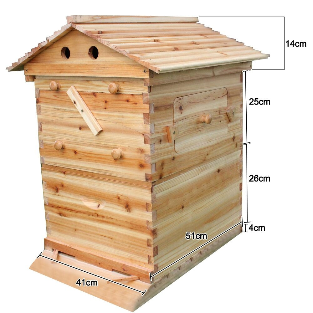 Wooden Auto Flow Beekeeping Beehive House Bee Comb Hive and 7 PCs Frames