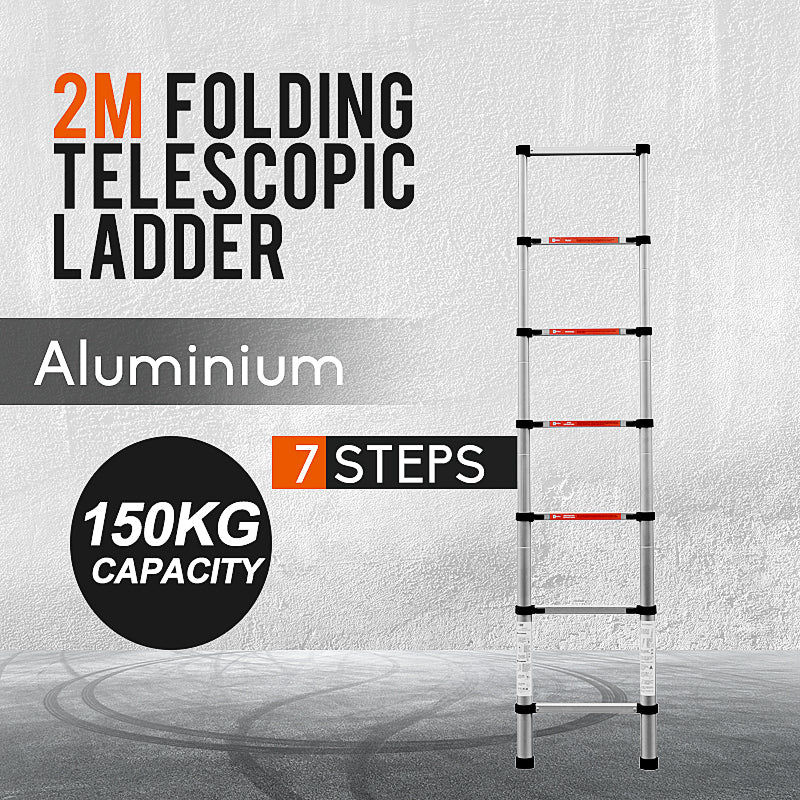 2m Telescopic Aluminium Ladder Fully Extendable