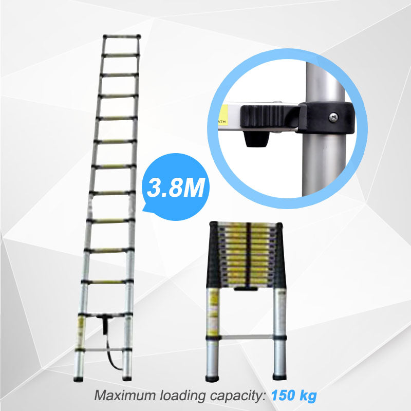 380cm Telescopic Ladder Aluminium Retractable Holds 150kg