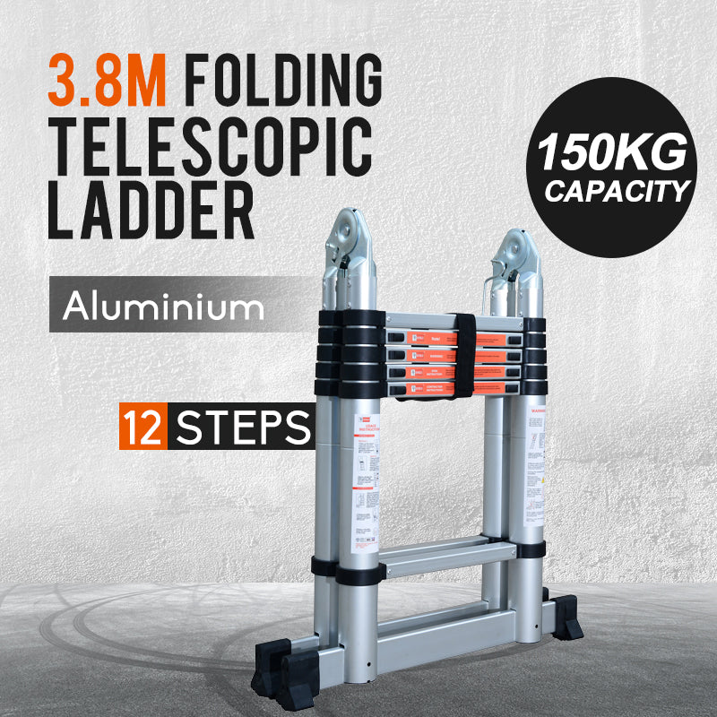 3.8M Multi-Purpose Aluminium Telescopic Extension Ladder – AlwaysDirect