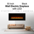 1500W 50" Black Wall Mounted Electric Fireplace Heater Fire Flame
