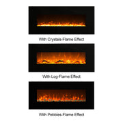 1500W 50" Black Wall Mounted Electric Fireplace Heater Fire Flame