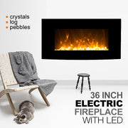 1500W 36" Black Curved Wall Mounted Electric Fireplace Heater Fire Flame