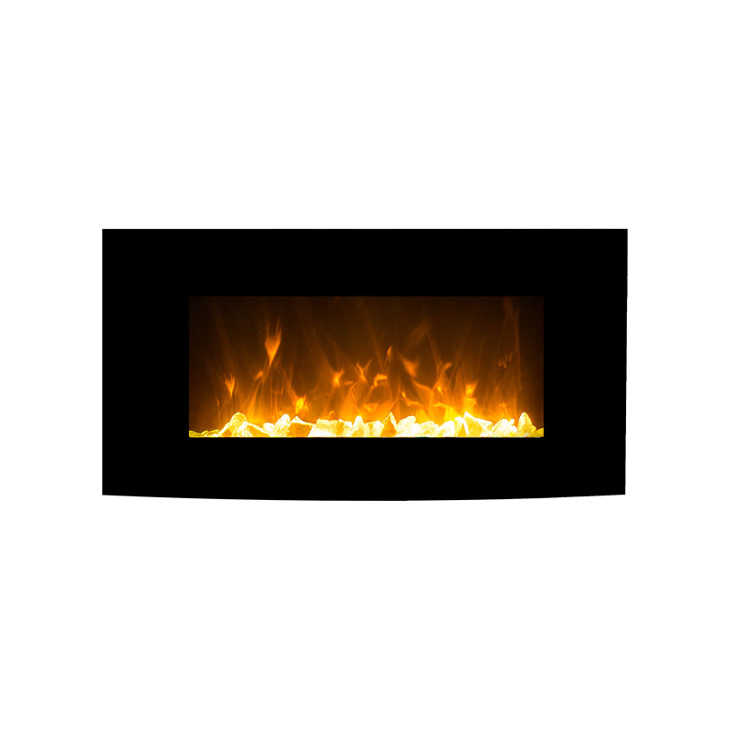 1500W 36" Black Curved Wall Mounted Electric Fireplace Heater Fire Flame
