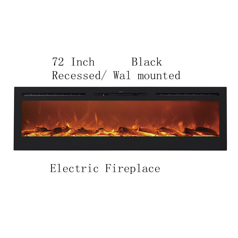 72" Black Built-in Recessed / Wall mounted Heater Electric Fireplace