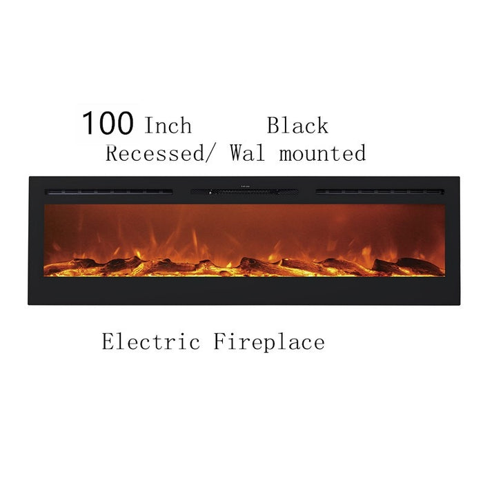 Victoria 100" Black Built-in Recessed / Wall mounted Heater Electric Fireplace